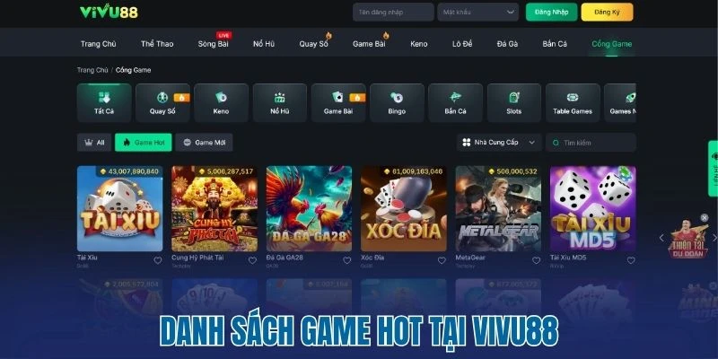Danh sách game hot tại VIVU88